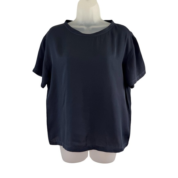 Nili Lotan Tops - Nili Lotan Blouse Womens Small Navy Blue Rayon Boxy Relaxed Short Sleeve Top USA